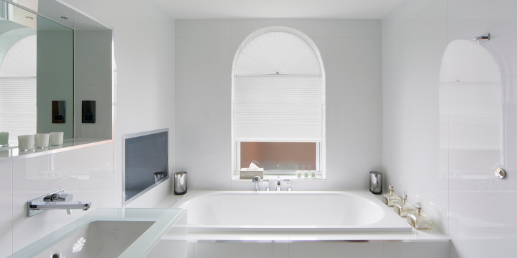 White Window Shades Arch Bathroom