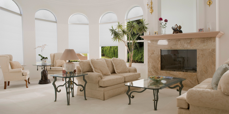 white original shades arch living room