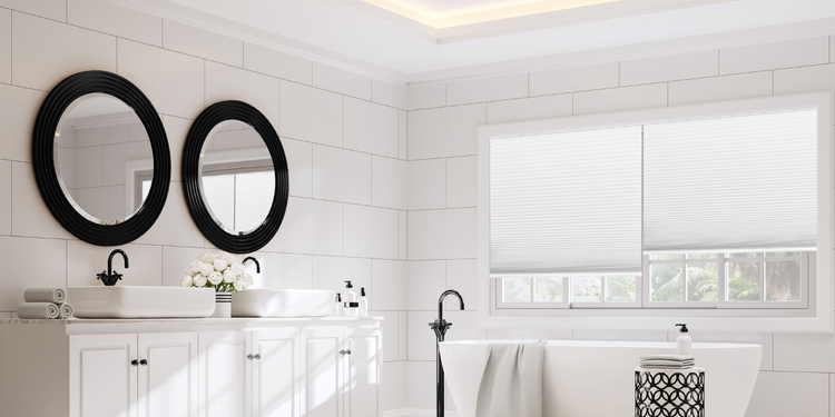 White easy lift shades bathroom