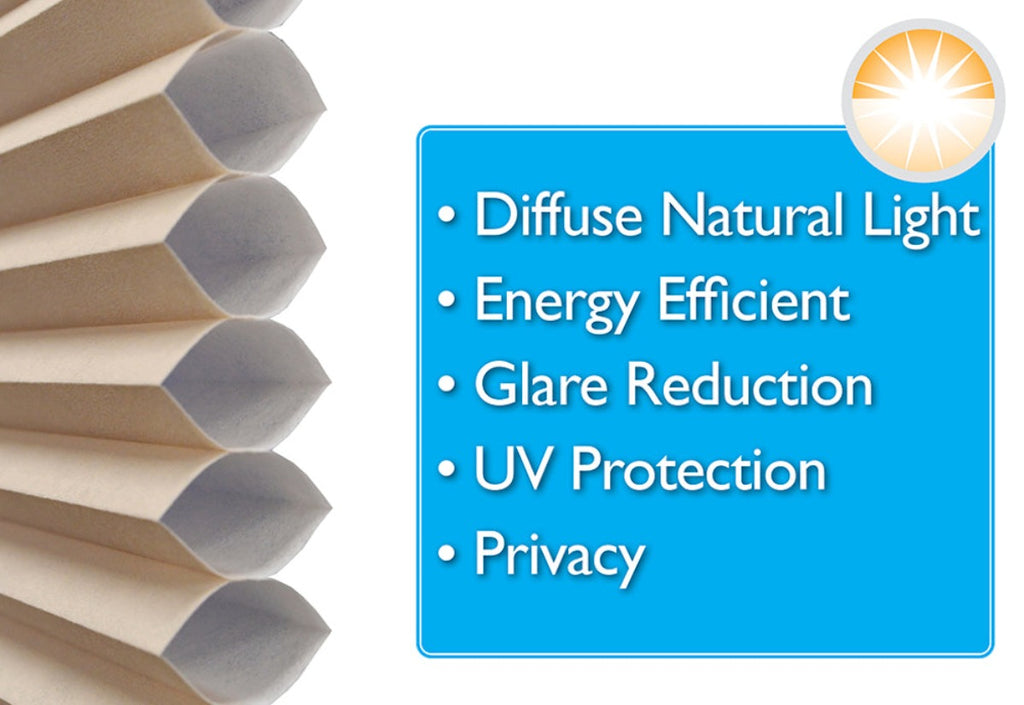 Redi Shade light filtering shade benefits: diffuse natural light, energy efficient, glare reduction, uv protection, & privacy 
